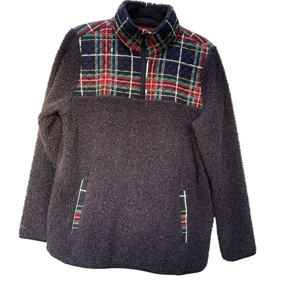 Vera Bradley Sherpa Fleece Plaid 1/4 Zip Jacket Large Preppy Old Money Acadamia - Picture 1 of 8